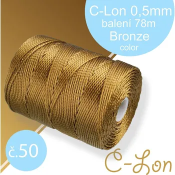 Nit Nylonová nit C-Lon pevná korálková nit. Barva 50 Bronze. Síla nitě 0,5mm. Balení 78m na cívce.