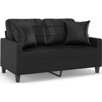 Pohovka Černá dvoumístná pohovka s ozdobnými polštáři, 138 x 77 x 80 cm