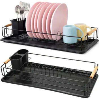 Odkapávač na nádobí ODKAPÁVAČ NA NÁDOBÍ STOJÍCÍ NA TALÍŘE HRNKY PŘÍBORY PROSTORNY ČERNÝ