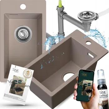 Granitový dřez Granitový dřez béžový JEDNOKOMOROVÝ MALÝ ÚZKÝ do kuchyně DŘEZ hluboký