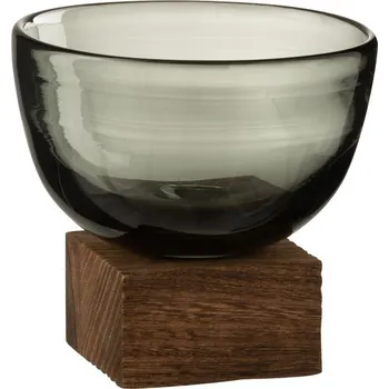 Váza Hnědá polokulatá váza / svícen na dřevěném podstavci S - 12*12*11,7 cm