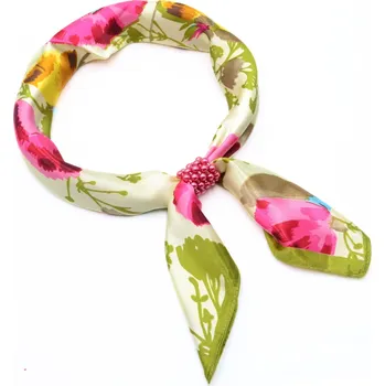 Šátek Magotex Šátek se sponkou Letuška Light - béžovo-zelený s květy