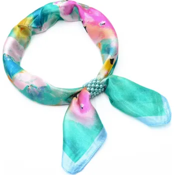 Šátek Magotex Šátek se sponkou Letuška Light - zeleno-růžový s květy