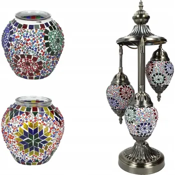Lampička STOLNÍ LAMPA TŘI STÍNIDLA SKLENĚNÁ MOZAIKA BAREVNÁ ORIENTÁLNÍ