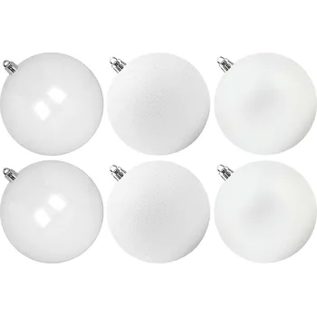 Vánoční dekorace Vánoční Baňky, nerozbitné, bílé, 10 cm, 6 Ks