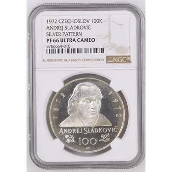 Mincovna Kremnica Československo – stříbrná medaile Andrej Sládkovič, 1972, PF 66 Ultra Cameo 25 g