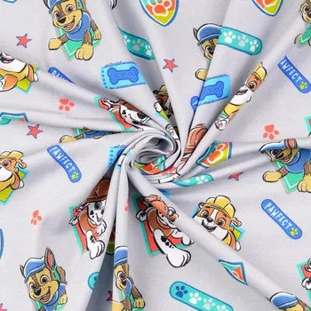 Bavlněný úplet tlapková patrola na šedé