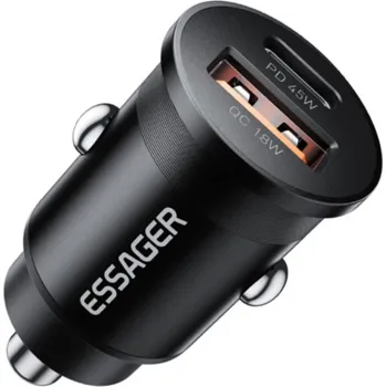 ESSAGER ES-CC15 mini autonabíječka s porty USB-C / USB-A - 45W - černá
