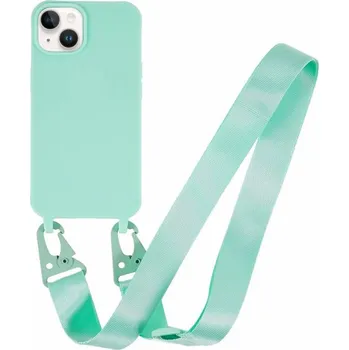 Pouzdro na mobilní telefon Matný kryt s nastavitelným popruhem pro iPhone 14 - tyrkysový
