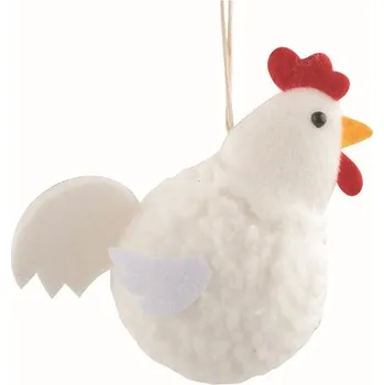 Velikonoční dekorace Kohout bílý 8,5 x 9 x 4,5 cm na zavěšení