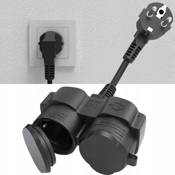 Napájecí kabel 2V1 ZAHRADNÍ PRODLUŽOVACÍ KABEL S DVOJITOU ZÁSUVKOU VODĚODOLNÝ IP44 16A