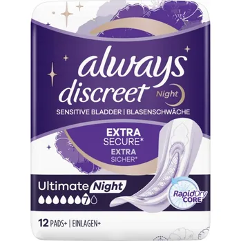 Menstruační vložka ALWAYS DISCREET ULTIMATE NIGHT 7 UROLOGICKÉ VLOŽKY 12 KS 4F25