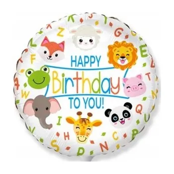 Balónek Fóliový balónek Flexmetal Všechno nejlepší k narozeninám se zvířátky 23 cm