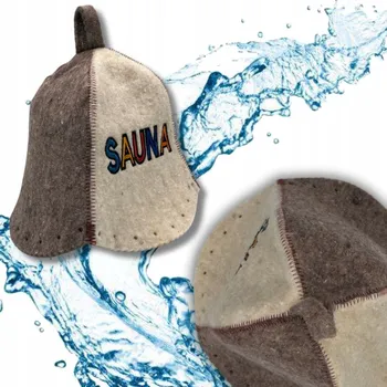 Dvoubarevná čepice do sauny "SAUNA" ze 100% přírodní ovčí vlny