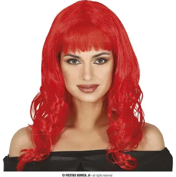 Karnevalová paruka Fiestas Guirca Paruka dlouhé vlasy s ofinou červená