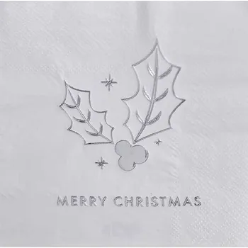 Papírový ubrousek Ginger Ray Vánoční ubrousky Cesmína Merry Christmas stříbrná 12,5 x 12,5 cm 16 ks
