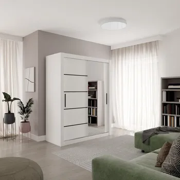 Šatní skříň Skříň s posuvnými dveřmi a zrcadlem 160 cm - Mox Barva: Bílá