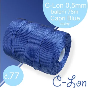 Nit Nylonová nit C-Lon pevná korálková nit. Barva 77 Capri Blue. Síla nitě 0,5mm. Balení 78m na cívce.
