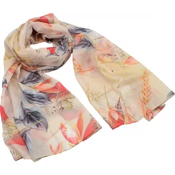 Šála Šála vzdušná - béžová s květinovým motivem