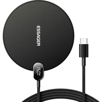ESSAGER ES-WC15 bezdrátová nabíječka s displejem pro iPhone - 15W - černá