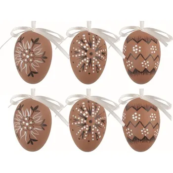 Velikonoční dekorace Velikonoční vejce plastová s motivem Kraslice 6 cm na zavěšení, 6 ks v sáčku