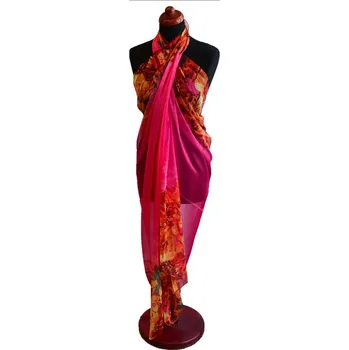 Šátek Pareo dámské - fuchsiové s květinami