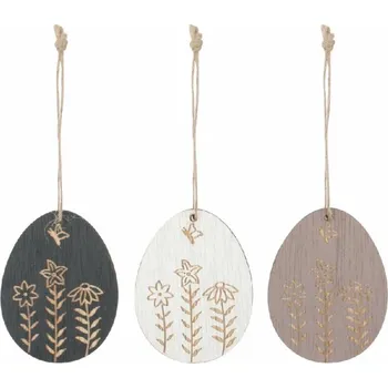 Velikonoční dekorace Vejce dřevěné 5 x 7 x 0,5 cm na zavěšení, 6 ks v krabičce