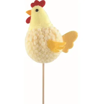 Velikonoční dekorace Kohout žlutý 8,5 x 9 x 4,5 cm + špejle