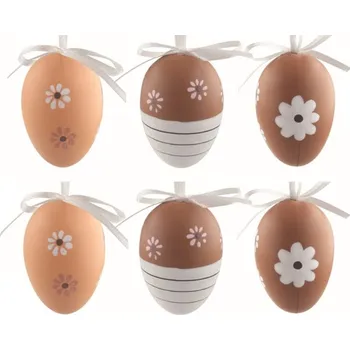 Velikonoční dekorace Velikonoční vejce plastová Hnědá 6 cm na zavěšení, 6 ks v sáčku