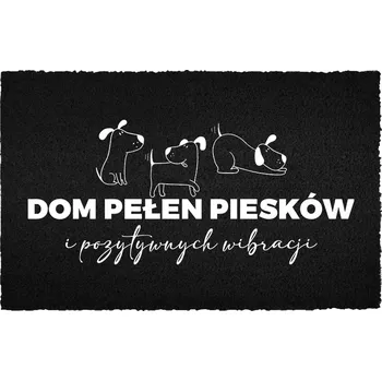 KOKOSOVÁ VSTUPNÍ ROHOŽKA 40X60 ČERNÁ NÁPIS DŮM S PEJSKY A VIBRACEMI