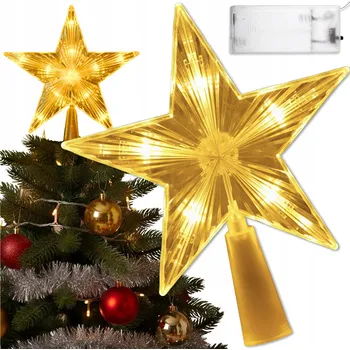 Vánoční dekorace HVĚZDA NA VÁNOČNÍ STROMEK ŠPIČKA 10 LED SVÍTÍCÍ OZDOBA VRCHOL 15 CM BÍLÁ TEPLÁ