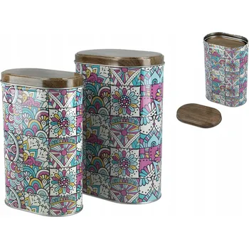 Dóza na potraviny SADA 2 OVÁLNÝCH KOVOVÝCH DÓZ NA KÁVU A POTRAVINY