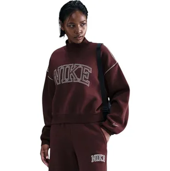 Pánská mikina Dámská zateplená mikina NIKE-W NSW PHNX FLC LOGO MOCK NECK BURGUNDY CRUSH Červená S