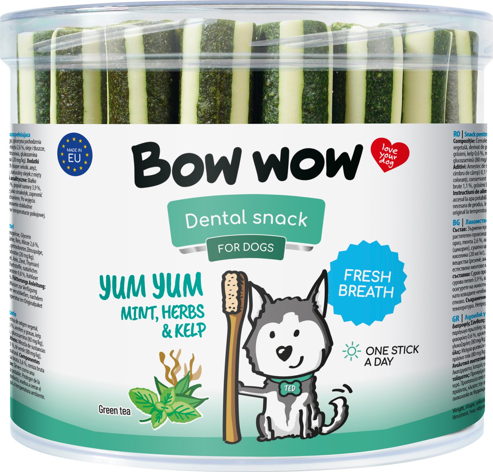 Dentální tyčinky Bow wow Máta a bylinky 35 ks