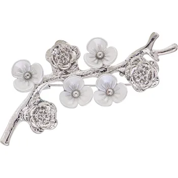 Brož Brož větvička s květy stříbrné barvy 9002004