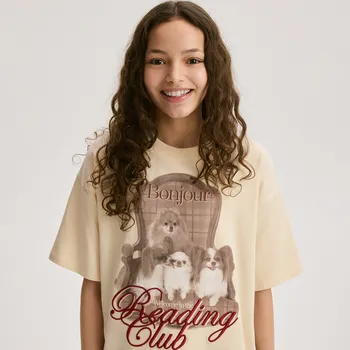 Dívčí oblečení Reserved - Tričko s výšivkou a potiskem - tělová - 021HU-02X - 021HU-02X-128