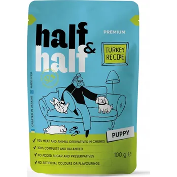 Krmivo pro psa HALF&HALF Premium Vlhké krmivo pro štěňata Krůta kapsička 100g