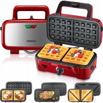 Toustovač SENDVIČOVAČ VAFLOVAČ GRIL 3V1 FOHERE AK-A036 ČERVENÝ 1200 W