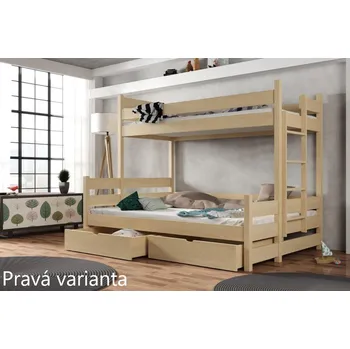 Dětská postel Dětská patrová postel pro 3 - Albert Varianta: Pravá, Barva dřeva: Borovice přírodní, 120x180