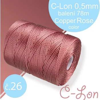 Nit Nylonová nit C-Lon pevná korálková nit. Barva 26 Copper Rose. Síla nitě 0,5mm. Balení 78m na cívce.