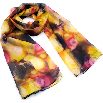 Šála Šála vzdušná - žluto-černá s potiskem