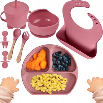 SADA NÁDOBÍ PRO DĚTI - Tmavě růžová - SILIKON