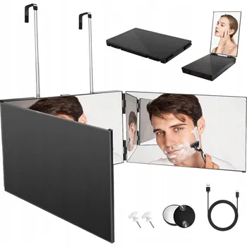 Zrcadlo PŘENOSNÉ ZÁVĚSNÉ 3SMĚRNÉ ZRCADLO PRO STŘÍHÁNÍ / LÍČENÍ 360° S LED