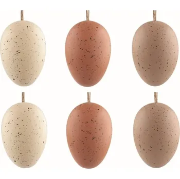 Velikonoční dekorace Velikonoční vejce plastová Kropenatá tmavě hnědá 6 cm na zavěšení, 6 ks v sáčku