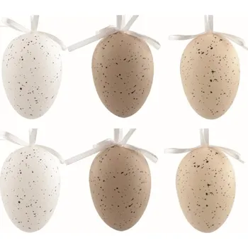 Velikonoční dekorace Velikonoční vejce plastová Kropenatá světle hnědá 6 cm na zavěšení, 6 ks v sáčku