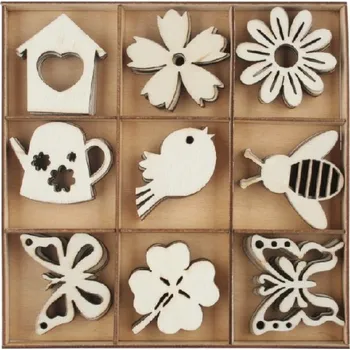 Sada dřevěných dekorací Louka 3,5 x 3 x 0,2 cm, 54 ks