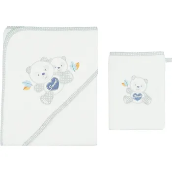 kojenecká osuška s kapucí a žínkou bílá velikost 100x100