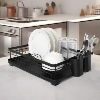 Odkapávač na nádobí Jednovrstvý černý odkapávač na nádobí, stojan na kuchyňské náčiní, odkapávač na talíře*