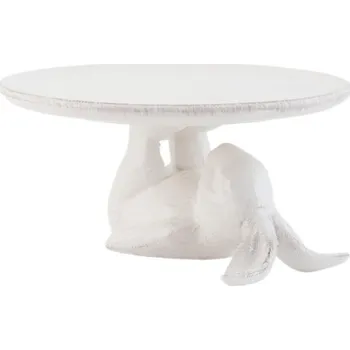 Bílý keramický podnos na noze s králíkem – 17x8 cm