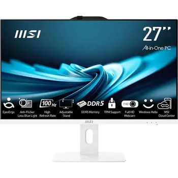 Stolní počítač MSI PC AiO PRO AP272P 14M-1002XEU, i3-14100, 27" FHD, Anti-Glare, Non-touch, 8GB, 512GB SSD, N/A, No OS, Bílá
